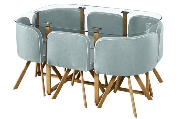 PACK Cristal Mesa + 6 Cadeiras GRAPH Cinzento