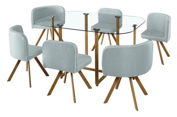PACOTE de 1 mesa de centro + 6 cadeiras de cor cinzenta por baixo da mesa