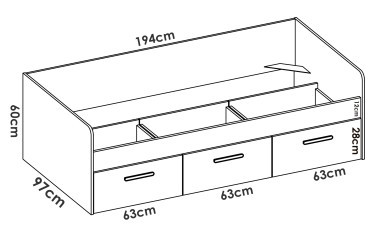 Cama juvenil compacta MEK 90X190 Blanca