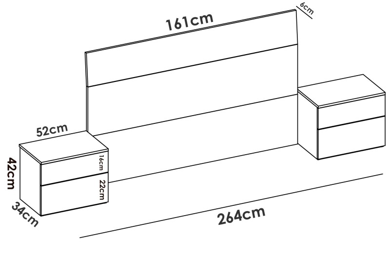 Cabecero con mesitas 150 cm Gia blanco y roble natural
