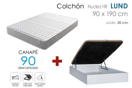 PACK sommier abatível RECKTO + colchão LUND 90