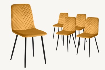 Conjunto de 4 cadeiras estofadas em mostarda com estrutura metálica
