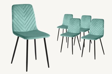 Conjunto de 4 cadeiras estofadas em verde-turquesa com estrutura metálica