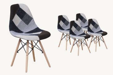 Conjunto de 4 cadeiras PATCHWORK de design estofadas em tons de cinzento