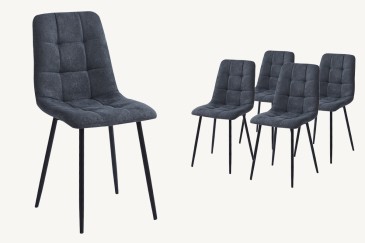 Conjunto de 4 cadeiras estofadas em preto com estrutura metálica
