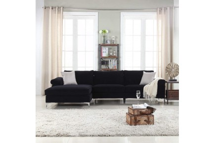 Sofá Chaise longue de 3 Lugares LUSINA Preto REVERSÍVEL