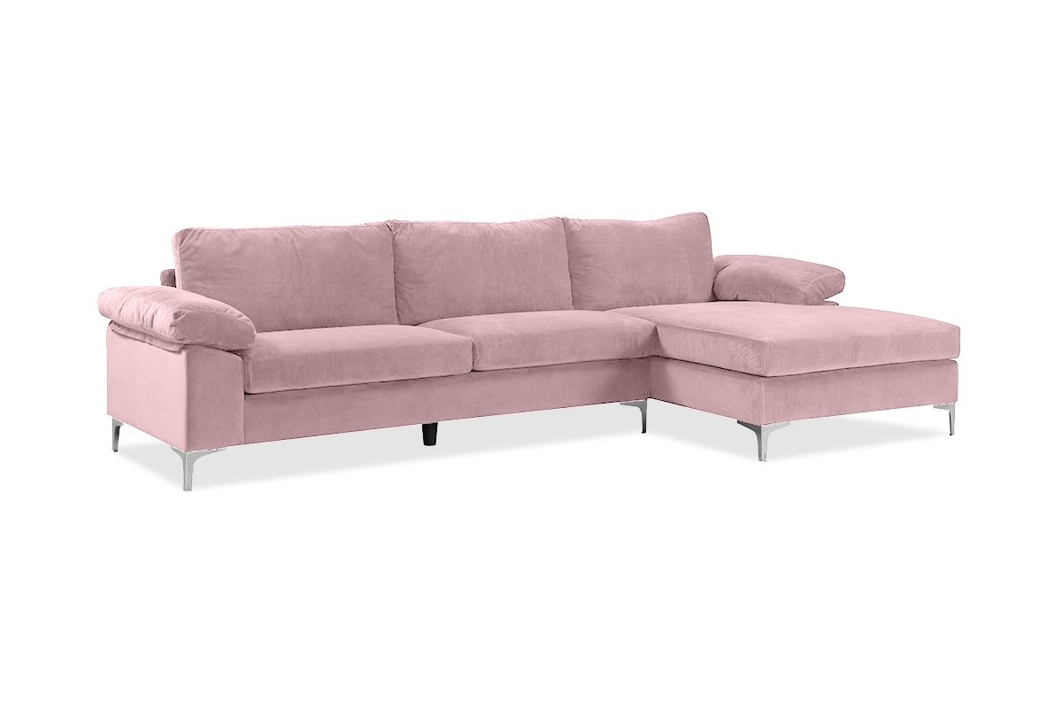 Sofá Chaiselongue 3 Plazas LUSINA Rosa Claro REVERSIBLE