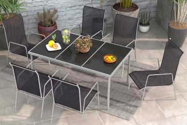 Conjunto de jardim de 1 mesa + 6 cadeiras em aço