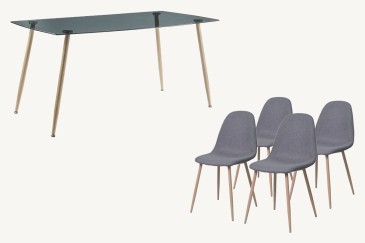 PACK Moderno Mesa de centro fixa 140x80 + 4 cadeiras em cinzento natural ao MELHOR PREÇO