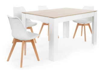 PACOTE de 1 mesa de centro extensível + 4 cadeiras de design BEECH em cor branca