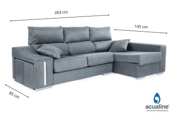 Sofá chaise lounge OSCAR em cor cinzenta ao MELHOR PREÇO