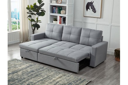 Sofá Chaiselongue Cama BRIENNE Gris REVERSIBLE