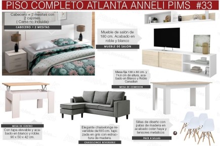 Apartamento completo 33 - ATLANTA ANNELI (Pack Mesa + 4 Cadeiras BRANCO e Sofá Cinzento)