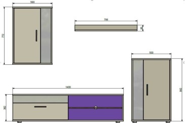 Móvel de sala de estar KUBE Cimento e Branco