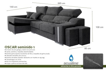 Sofá chaise lounge OSCAR em cinzento escuro ao MELHOR PREÇO