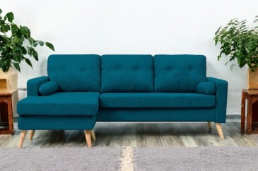 Sofá Chaiselongue Design 3P reversível em cor azul turquesa claro ao MELHOR PREÇO