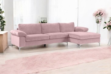 Sofá Chaise longue de 3 Lugares LUSINA Rosa Claro REVERSÍVEL