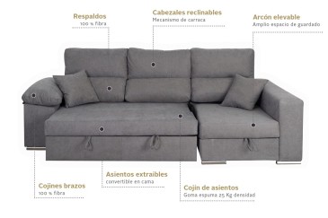 Sofá chaiselonge Cama CAGLIARI Gris al MEJOR PRECIO