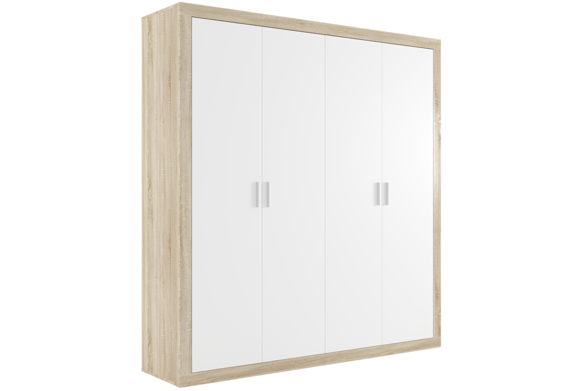 Armario 4 Puertas KIARA 196 cm Roble y Blanco