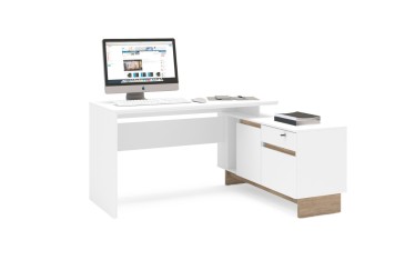 Mesa de oficina esquinera LOS ANGELES Blanco/Roble | Compra online