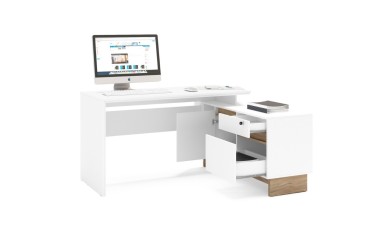 Mesa de oficina esquinera LOS ANGELES Blanco/Roble | Compra online