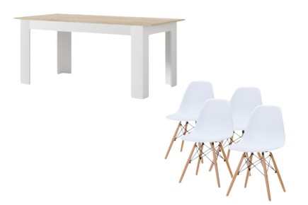 PACK de 1 Mesa de salón extensible + 4 Sillas Nordic de diseño en color Blanco