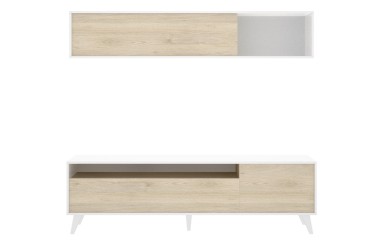 Mueble de salón – comedor BONN en color Roble y Blanco Brillo al MEJOR PRECIO