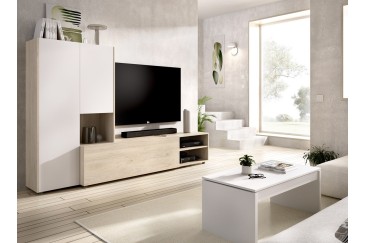 Mueble de salón KEI roble natural y blanco al MEJOR PRECIO