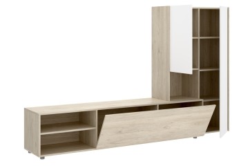 Mueble de salón KEI roble natural y blanco al MEJOR PRECIO