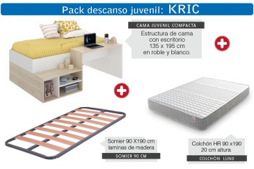 Pack AHORRO Cama juvenil KRIC + somier + colchon 90x190