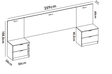 Dormitorio Loma (Cabecero + 2 Mesitas con 2 cajones) al mejor precio