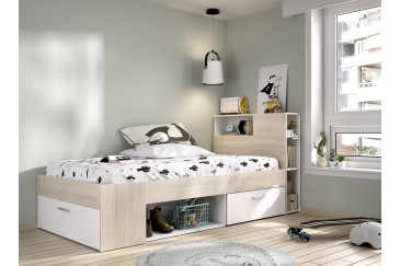 Cama juvenil compacta LANKA 90X190 Roble y Blanca