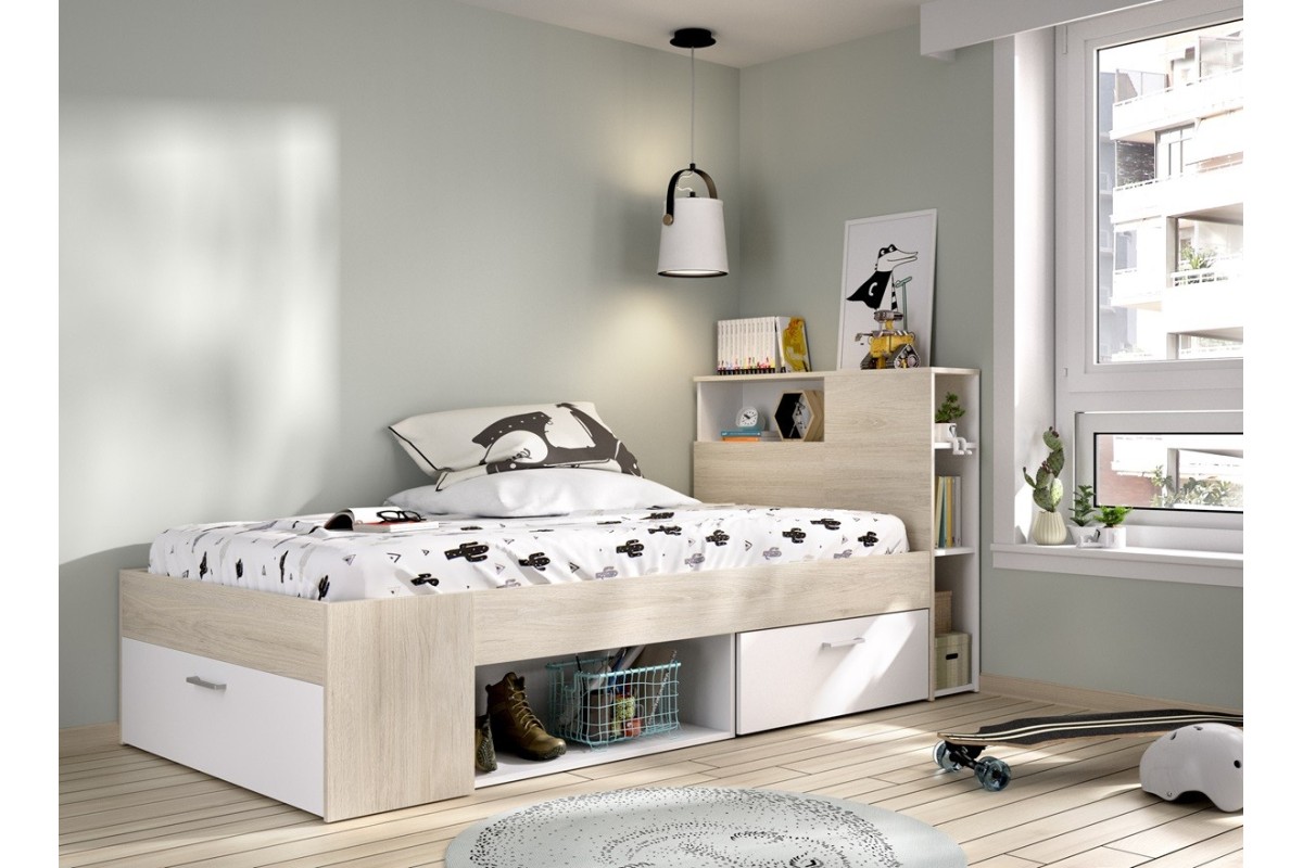 Cama LANKA compacta para jovens Carvalho natural / Branco