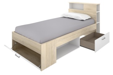 Cama juvenil compacta LANKA 90X190 Roble y Blanca