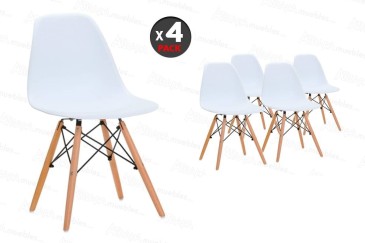 PACK de 1 Mesa de salón + 4 Sillas TOWER Blancas