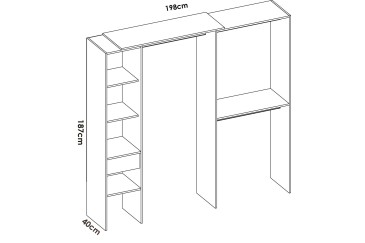 Roupeiro de 140 cm adaptável com 5 compartimentos + 2 calhas