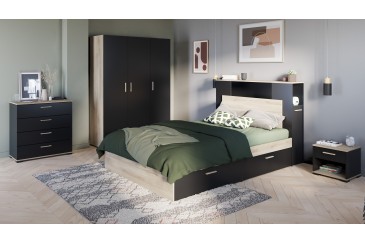 Cama compacta LIFE 140X190/200 Roble y Negro