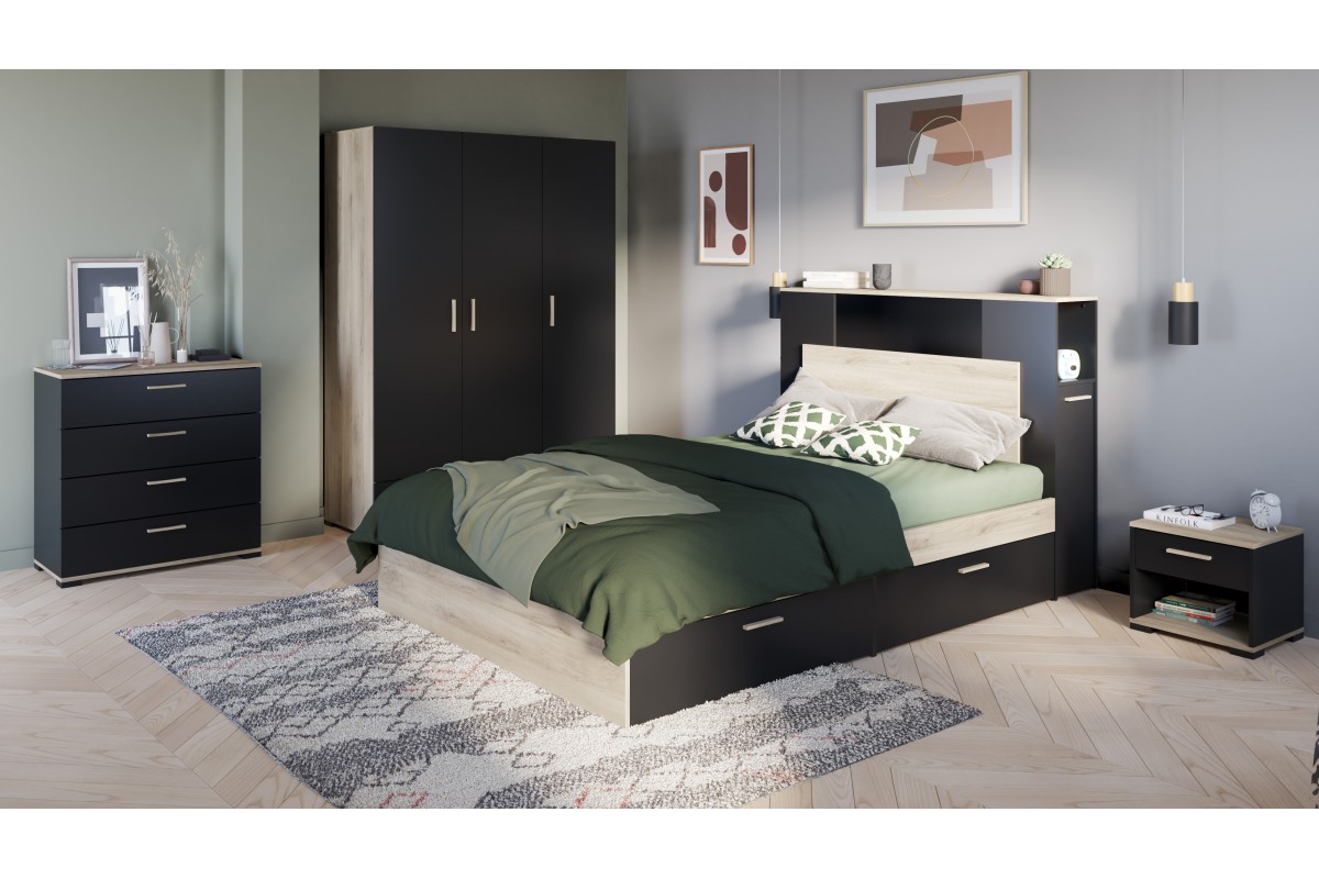 Cama compacta LIFE Carvalho e Preto