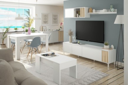 Mueble de salón ETHNA Natur y Blanco Artik