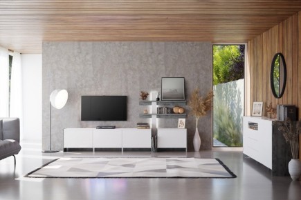 Mueble de salón en cemento y Blanco al MEJOR PRECIO en ATRAPAmuebles.