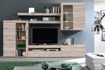 Mueble de salón - comedor moderno NIZA LedsRoble al MEJOR PRECIO