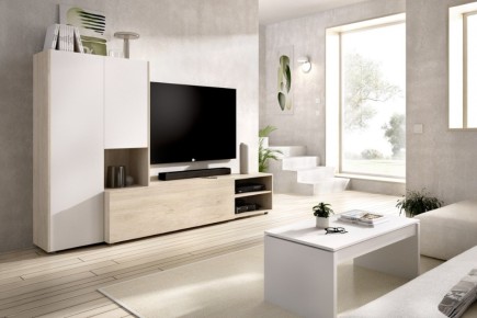 Mueble de salón KEI roble natural y blanco al MEJOR PRECIO