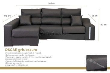 Sofá chaise lounge OSCAR em cinzento escuro ao MELHOR PREÇO