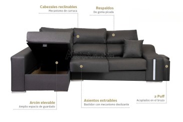 Sofá chaise lounge OSCAR em cinzento escuro ao MELHOR PREÇO