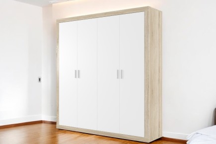 Roupeiro de 4 portas KIARA 196 cm Carvalho e Branco