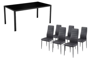 PACK de 1 Mesa de salón cristal Negro + 6 Sillas en color Negro