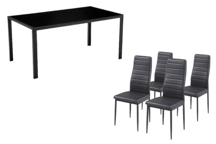 PACK de 1 Mesa de salón cristal Negro + 4 Sillas en color Negro