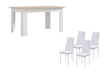 PACK de 1 Mesa de salón + 4 Sillas NORDIC Blancas