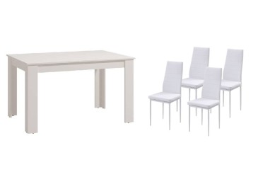 PACK de 1 Mesa de salón extensible + 4 Sillas Nordic de diseño en color Blanco