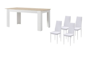 PACK de 1 Mesa de salón extensible + 4 Sillas Nordic de diseño en color Blanco